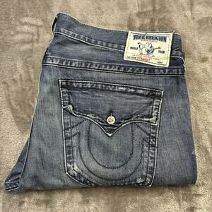 True Religion Jeans Mens 42 Blue Straight Diamond Button World Tour Denim Boot